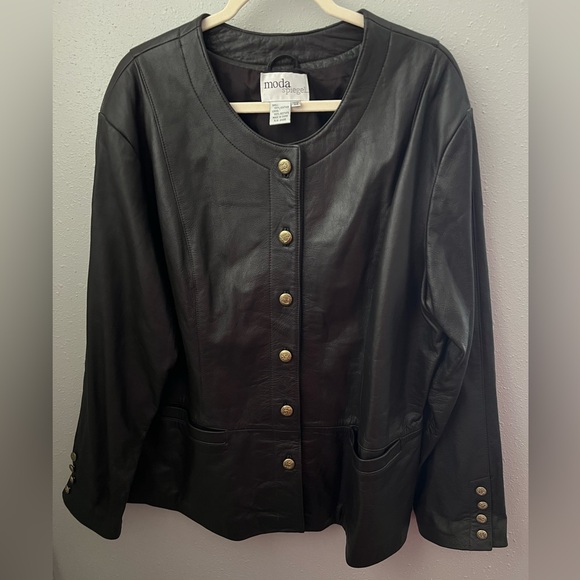 Moda Spiegel Jackets & Blazers - Mods Spiegel Dark Brown Leather Jacket With Gold Buttons Women’s Size 24